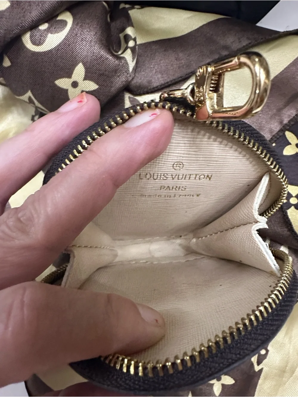 Louis Vuitton Brown Monogram Round Coin Pouch with Gold Hardware